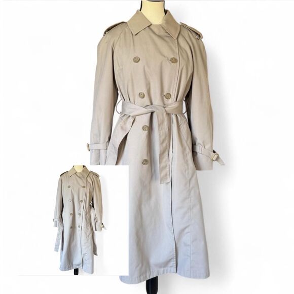 Vintage trench coat with faux fur inner lining, London Towne, size 8 Petite - Picture 1 of 11